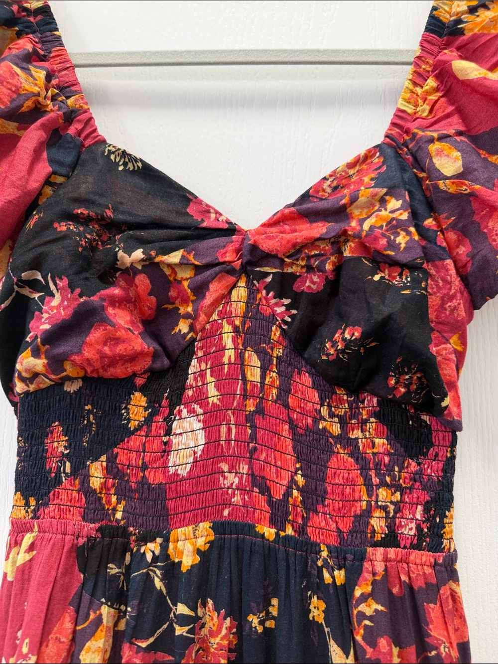 Free People Black and Red Floral Puff-Sleeve Maxi Dress - Picture 3 of 6